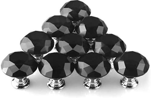 Black Crystal Knobs,MAIKEHOME 10 X 30MM Acrylic Glass Diamond Cut Cabinet Door Drawer Knob Kitchen Dresser Wardrobe Pull Handle with Screws for Home Decorating