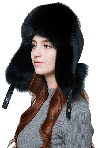 BeFur Unisex Winter Echte Fellmütze Uschanka Trappermütze Pilotenmützen M schwarz