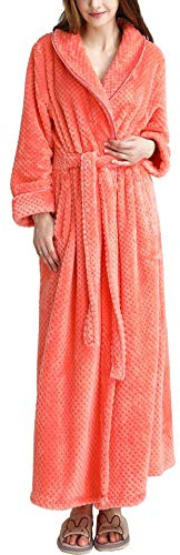 Peignoir Femme Velours Robe de Chambre Polaire Femme Chaud Long Flanelle Peignoir de Bain Eponge Hiver Longue pour Le Cadeau de Noël Orange XL