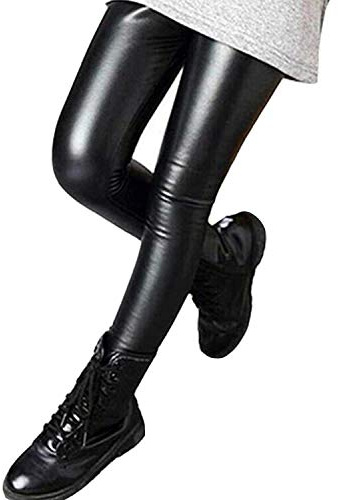 Barn flickor varm sammet fodrade leggings full längd stretch falskt läder högmidja byxor