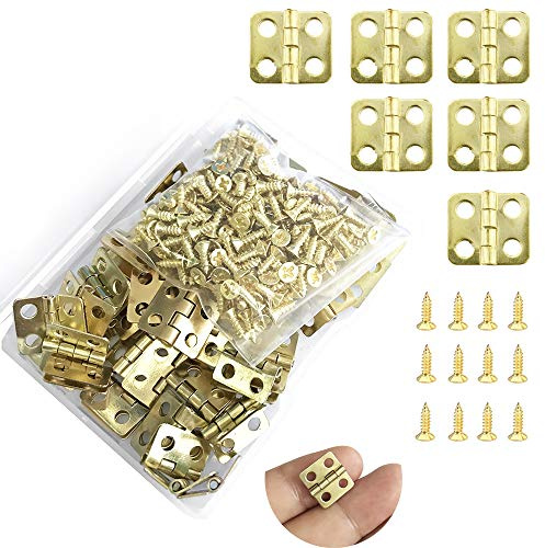 Juland 50 Stücke Mini Scharniere Retro Messingscharniere mit 200 Stück Ersatzschrauben für Holzkiste Schmuck-Box Kabinett DIY Zubehör (13 x 12mm/0.51 x 0.47inch) - Kupfer
