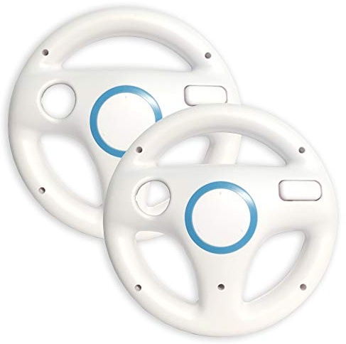 Old Skool Mario Kart Racing Wheel Compatible with Nintendo Wii and Wii U 2 Pack - White