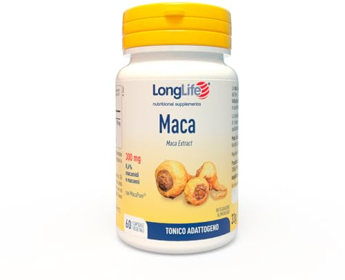 LongLife® Maca | MACAPURE® titolato allo 0,6% in macamidi e macaeni | 900mg per dose giornaliera | Tonico adattogeno | Sostegno metabolico | 60 capsule vegetali | Vegano e senza glutine