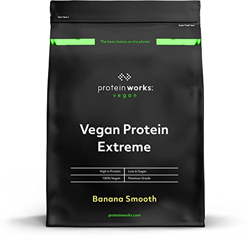 Protein Works - Vegan Protein Extreme, Premium Vegan Protein Powder, Plant-Based Protein Shake, Essential Amino Acids, Vitamins & Minerals, Low Sugar, Banana Smooth, 14 Servings, 500g