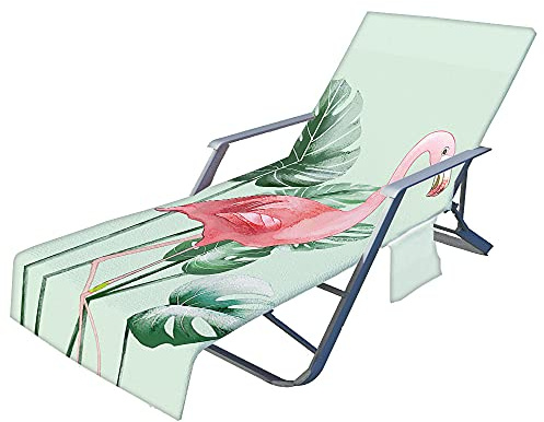 FANSU Schonbezug für Gartenliege Frottee Liegenauflage Garten Sonnenliege Handtuch mit 2 Taschen Stuhl Strandtuch für Schwimmbäder, Strände, Gartenhotels (Flamingo 10,75x210cm)