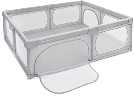 Moby-System Laufgitter-Set mit Spielmatte, 200x160cm - Faltbares Baby-Aktivitätszentrum, rutschfeste Basis, wasserdichtes Material - inkl. Transporttasche - Grau