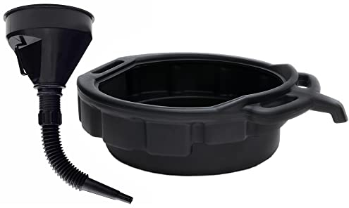 slidefix Ölauffangwanne für Ölwechsel 15cm Höhe Ölwechselbehälter mit Ausguss & Halterungen. Ölablasswanne aus Kunststoff 15l für Öl-Wechsel Altöl inkl. Einfülltrichter 800ml, robuste Ölwanne schwarz.