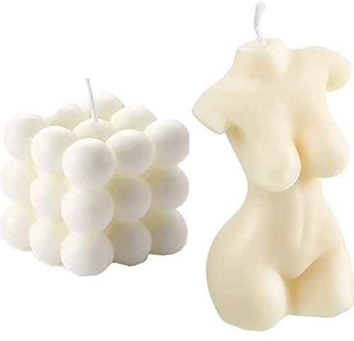 2 velas de burbujas – Velas de cera de soja en cubo, vela en forma de cuerpo femenino, vela perfumada vertida a mano, bonitas velas de cera para decoración del hogar y regalo (blanco crema)