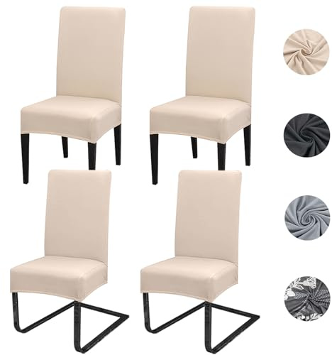 Stolsöverdrag, set med 6 eller 4 matstolsöverdrag, stretch, avtagbart och tvättbart spandex, stolskydd med elastiskt heltäckande skydd för kök, hotell, restaurang, set med 4, beige