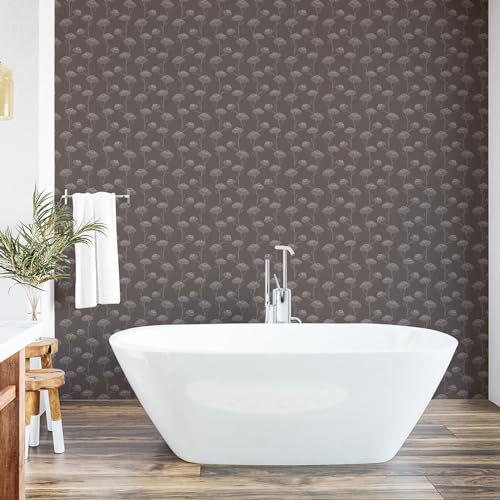 Ambesonne Taupe Peel & Stick Wallpaper for Home, Chrysanthemum Blooms Gardening Plants Theme on Dark Background Botanical Design, Self-Adhesive Living Room Kitchen Accent, 33 cm x 180 cm, Taupe
