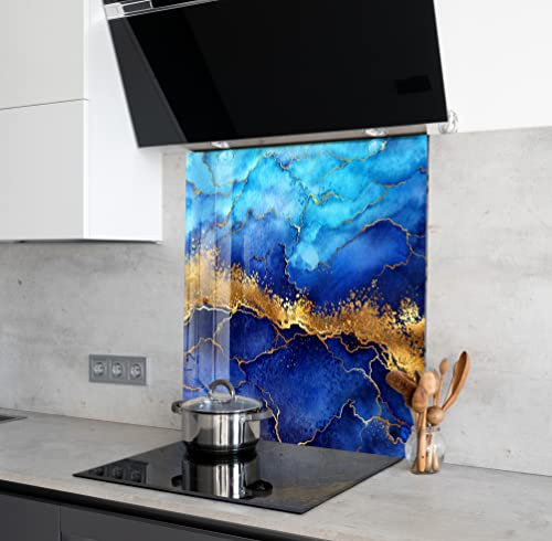 Myphotostation Marmor-Backsplash aus gehärtetem Glas, 59,9 x 30,5 cm (B x H), blauer Marmor-Spritzschutz für Küchendekoration, Badezimmer, Wandschutz, Backofen-Rückwand, Fliesen, Glas, Herd,