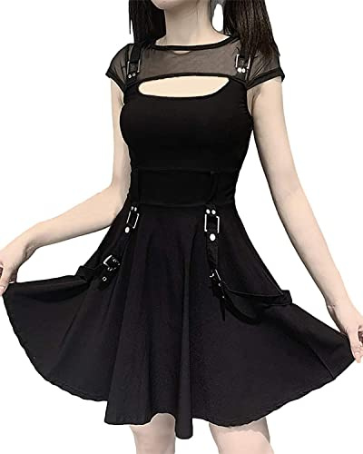 DINGJIUYAN Women Sexy Punk High Waist Off The Shoulder Mini Party Dress Women