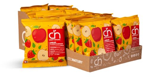 Crispy Natural Mele al Gusto Fragola Essiccate 24x18g | Snack Naturale alla Frutta | Senza Zuccheri Aggiunti | Fonte di Fibre