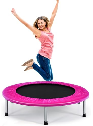 SPOTRAVEL Mini Trampoline, Foldable Fitness Rebounder with Protective Cover, Indoor Outdoor Portable Exercise Bouncer for Kids Adults (38”, Pink, without Handrail)