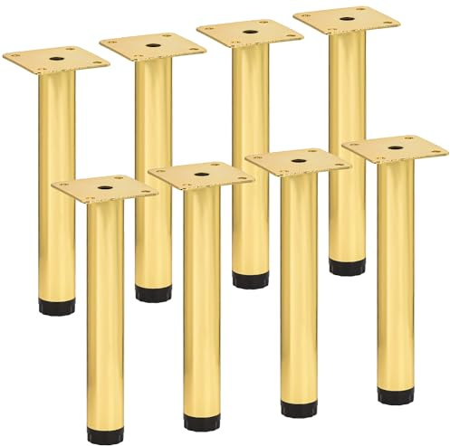 TCHOSUZ 6 Inch Heavy Duty Adjustable Metal Furniture Legs,8 Pack Round Gold | Sturdy Iron with anti-rust coating, Support 300lbs, Pre-drilled Holes & Screws for Fast DIY, Fits Cabinet Sofa Table Ottoman