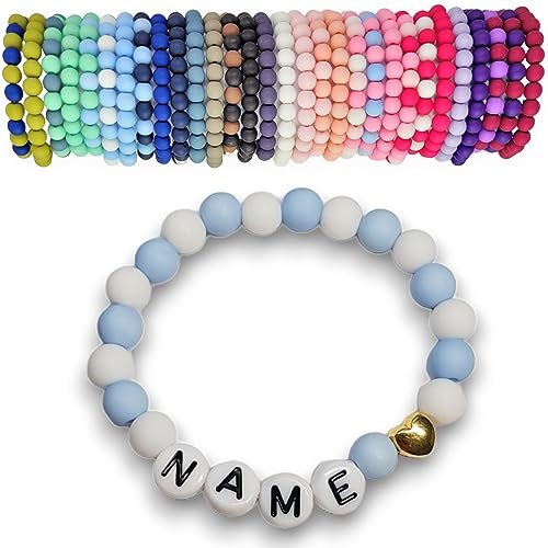 Armband mit Namen für Baby und Kind Mann Frau Schulkind | Namensarmband Taufarmband Geburtsarmband Gravur (babyblau weiss)