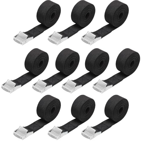 10 Pcs Black Heavy Duty Ratchet Tie Down Lashing Straps - 50CM x 25mm, Tensioning Belts for Trucks, Cargo, Motorcycle, Trailer, Luggage - 250kg Bearing Capacity