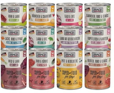 Mac's Dog - 10 x 400 g Mixpaket | Garantierter 8-Sorten-Mix | Getreidefreies Nassfutter mit hohem Fleischanteil, Superfoods & wertvollen Ölen