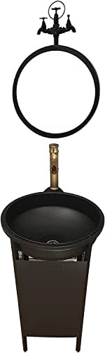 Vanity Unit with Basin,Bathroom Basin Sink with Full Pedestal, Industrial Style Vanity Unit with Basin, Modern Basin Cupboard with Faucet and Drain Free Standing Bathroom Storage C