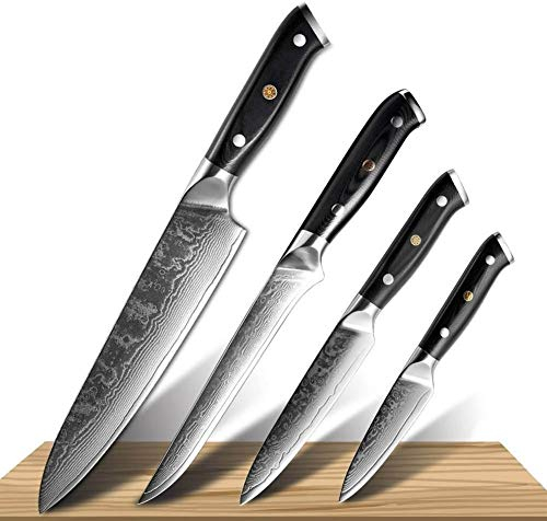 ECLAYA Damas Couteau de chef acier de Damas Japon Couteau Couperet Couper la viande Utilitaire de fruits Couteau de cuisine Cuisiner outil (Color : 4PCS Set)