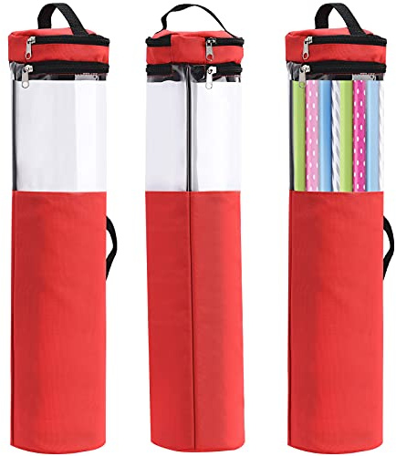 Transparente Verpackungs-Aufbewahrungsbox, Geschenktüten-Organizer aus Nylon, Vertikaler Geschenkpapier-Aufbewahrungs-Organizer, Geschenkpapier-Aufbewahrungsrolle mit Reißverschluss(Rot)