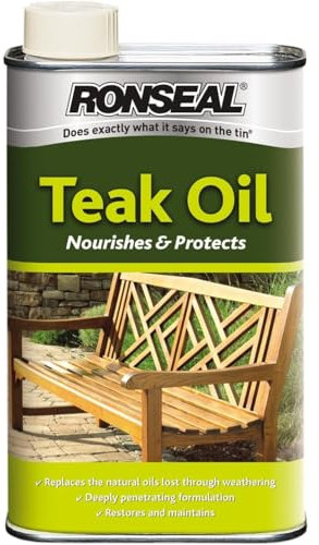 AMK® Ronseal Teak Oil 500ml Garden Wood Furniture Hardwood Penetrates Deeply to Restore Naturally Lost Oils Waterproofing Effect Nourishment and Protection