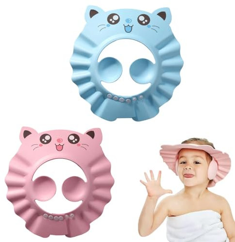PYRUVAE 2 Stück Shampoo Schutz für Kinder, Baby Shampoo Kappe, Duschhaube Kinder, Verstellbare Duschhaube für Kinder, Baby Duschhaube, Baby Shampoo Ohrkappe für Kleinkind Babypflege (blau+rosa)