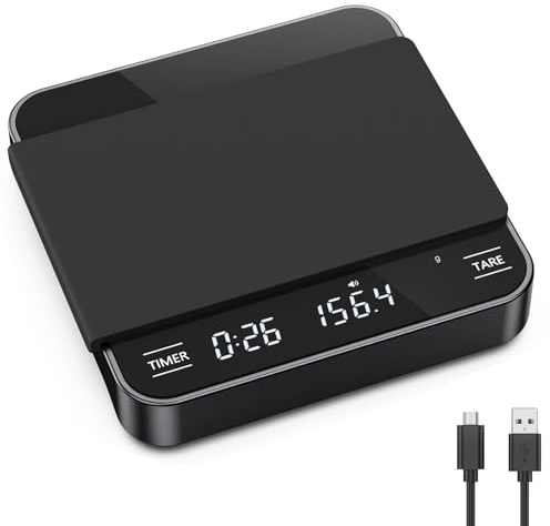 Brifit Mini Kaffeewaage mit Timer, Espresso Waage 2kg/0.1g, Feinwaage mit 3 Maßeinheit, USB Wiederaufladbare Küchenwaage, LED-Anzeige, Tara Funktion, Auto Aus Funtion
