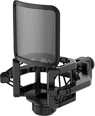 QKDS Universal Microphone Shock Mount, Anti Vibration Shock Mount with Filter Screen for Microphones Diameter 21-62mm, Compatible for 3/8 and 5/8 Thread, Reduce Noise Easy Install