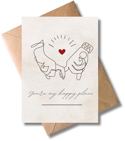 WBdesignz süße Liebe Karte mit Umschlag - Geschenkkarte zum Valentinstag Jahrestag - You're my happy place - romantische Liebeskarte mit Line Art Hände Herz - Liebesgeständnis für Paare (DIN A6)