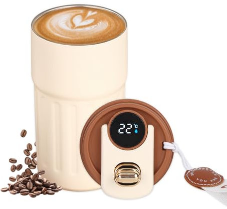 Newvenper Sus316 Vakuumisolierter Reise-Kaffeebecher aus Edelstahl, LED-Temperaturanzeige, BPA-frei, auslaufsicher, mit Deckel, für heiße und kalte Getränke, Kaffee, Tee und Bier, 420 ml (weiß)