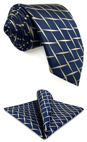 S&W SHLAX&WING Set de Corbata y Pañuelo de Bolsillo Azul Marino Amarillo para Hombre XL 160cm