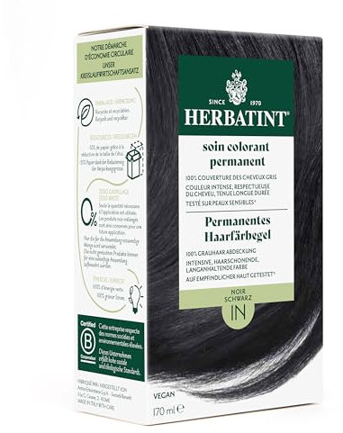 Herbatint Permanentes Haarfärbegel 1N Schwarz – 170 ml I Ohne Ammoniak, 100% Grauhaarabdeckung I Auf empfindlicher Haut getestet, mit 8 Pflanzenextrakten