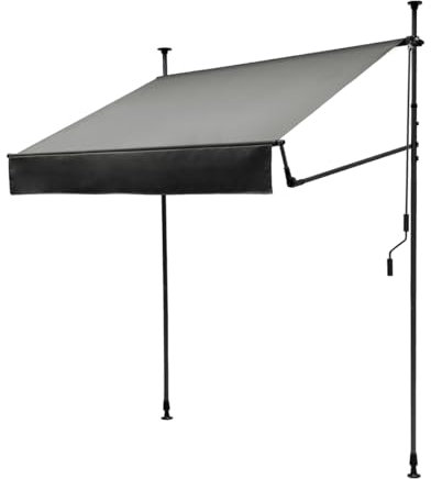 BellMax Klemmmarkise Markise Balkon ohne Bohren, 300 x (125 + 25 cm) Anthrazit, Balkonmarkise mit Handkurbel, faltbarem Seitenarm, UV-Schutz, Wasserdicht und Höhenverstellbar