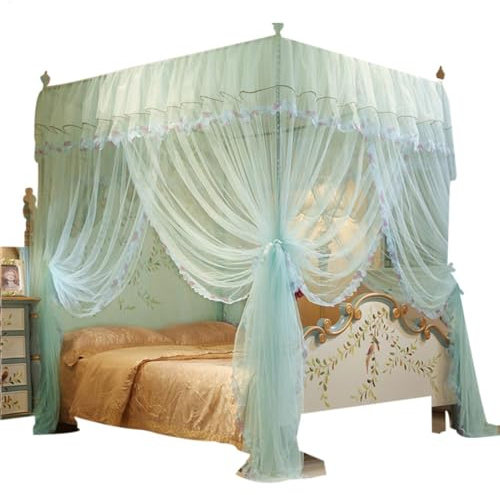 DAWCBVJQ Betthimmel-Vorhang, 4 Ecken, 200 x 150 x 150 cm, für Bett | Princess Bed Tent Curtains Hanging Bed Net Large Bedroom Netting For Girls & Adults Bedroom Decoration Without Bracket