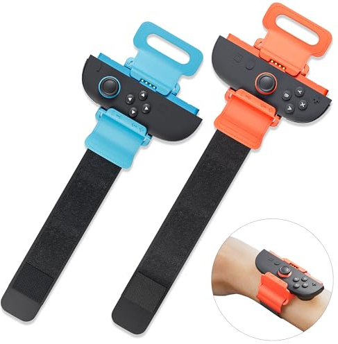 RHOTALL [2 Pack Wrist Band for Switch 2 Dance 2025 2024 2023 2022 2021, Band for Grip, Adjustable Elastic Straps for Switch 2 Controller, Two Sizes for Adults and Children -Orange and Blue