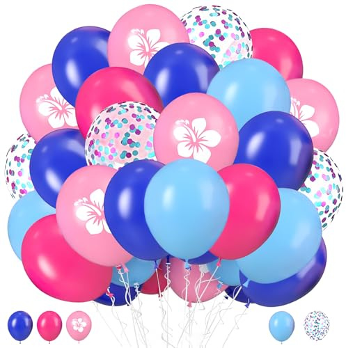 35 Pièces Ballons Anniversaire, Latex Ballon Bleu et Rouge, Ballonn Fleurs Rose, Ballon Confettis Bleu Clair, Ballons Helium pour Baby Shower, Anniversaire Fête Decoration (A)