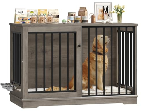 FirFurd Hundbur möbler 120 cm bred hundbur för hemmet hundkoja XXL hundbur av metall och trä hundlåda för stora hundar 120 x 90 x 60 cm (brun)