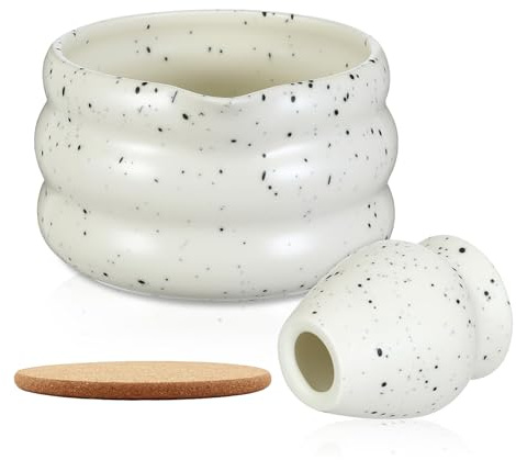 2 Teilige Matcha Schale, Matcha Set mit Untersetzer, Weiß Farbe Traditionelles Japanisches Teeset Keramik Matchaschalen, Keramikschale für Büro, Teestube