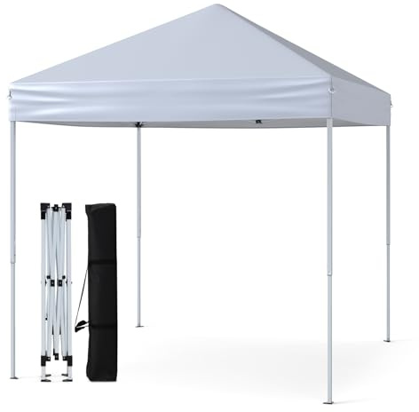 COSTWAY Carpa Plegable 2,01 x 2,01m, Altura Ajustable, Pergolas de Jardin Pop up con Bolsa de Transporte, Gazebo Pabellón Plegable Camping Fiesta (Blanco)