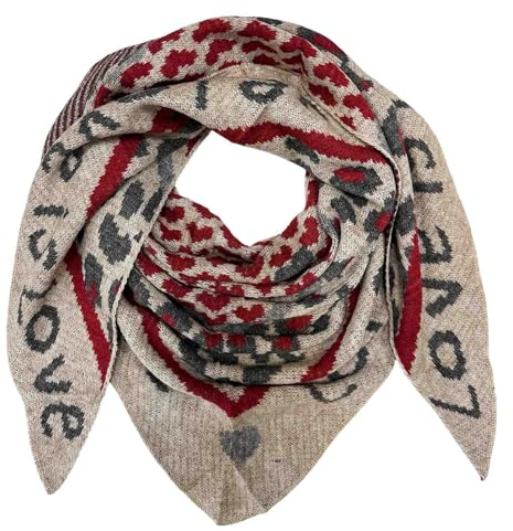 XXL Dreieck Strickschal Love Leopard Muster Warmer Winter Schal Fashion Tuch Herbst Frühling Schlauchschal Dreieckschal Stola Wolle Tuch