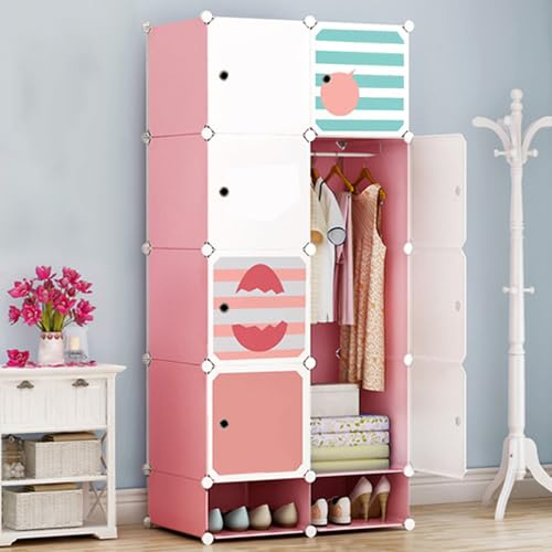 Kinderschrank mit 8 Würfeln und Türen, modular mit Aufhängestange, Kunststoff, Kleiderschrank, Aufbewahrung, Organizer für Kinderzimmer, Schlafzimmer, Wohnzimmer