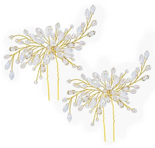 Flayem 2 Stück Hochzeit Haarschmuck, Golden Braut Haarnadel,Perlen Haarspangen