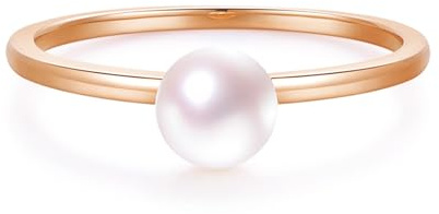 Ayoiow Hochzeitsring 375 mit Perle Damen, 9K Roségold Solitär Vorsteckring Gold Ehering, Größe 56 (17.8)