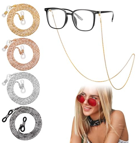 Gsbnjuy 4Pcs Eyeglass Chain for Women Stylish, Stainless Steel Glasses Strap Sunglasses Strap Eyewear Retainer Chain for Men Women, Eye Glasses Holders Around Neck Stylish Colorful