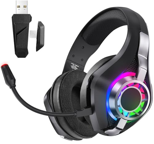 Aumotop Casque de Jeu sans Fil 2,4 GHz avec Communication Claire et Son Surround 7.1 pour un Jeu Compétitif, Casque de Supra-auriculaire pour les Joueurs Mobiles (Noir)