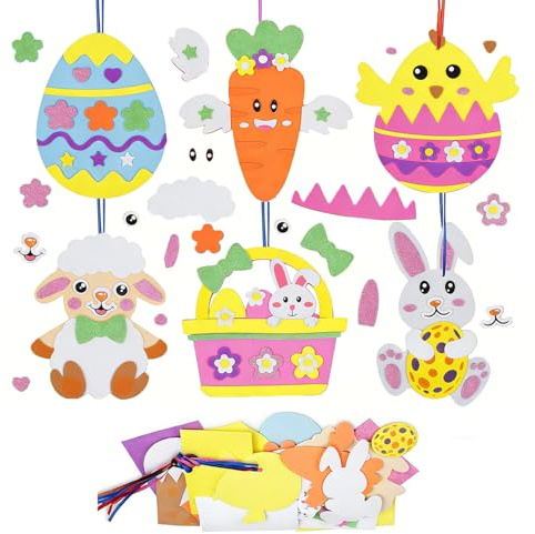 6 Stück Ostern Basteln Kinder,Bastelset Oster Basteln,Diy kreative Osterbasteln Ostereier Küken Hasen Schafe Karotte Osternest Osterdeko set,Bastelsets für Frühling Fenster anhänger Ostern Bastel Deko