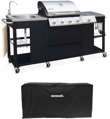 sweeek - Barbecue au gaz D'Artagnan cuisine extérieure 5 brûleurs évier avec housse
