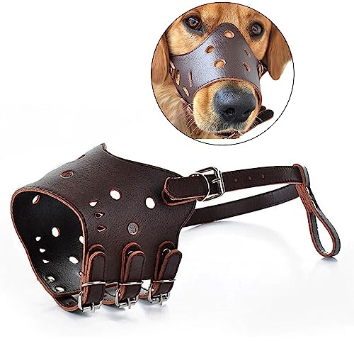 PETCUTE Maulkorb Leder Hund Hundemaulkorb Anti-bellenden Hund Schnauze für Große Mittlere Kleine Hund M