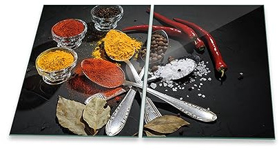 Herdabdeckplatte Abdeckung Ceranfeld Abdeckplatte Schneidebrett 2-Teilig 80x52 Gewürze Mehrfarbig Spritzschutz Glasplatte Ceranfeldabdeckung Schutz Herdschutz Sicherheitsglas Glasschneidebrett 2x40x52